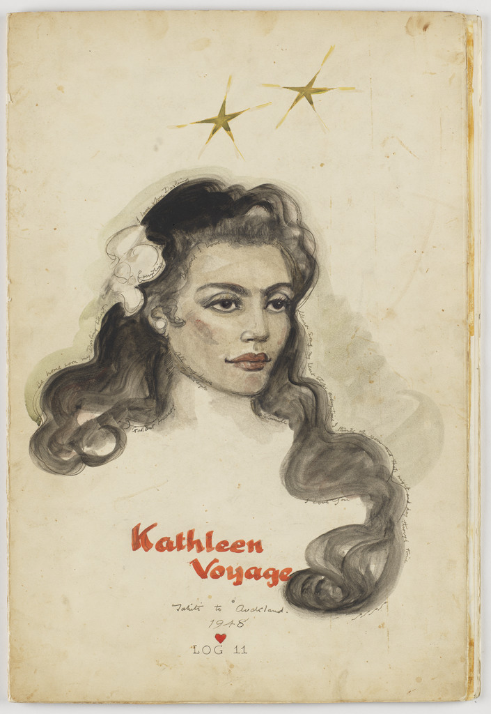 [Portrait, Kathleen Gillett Earl] with endearments, Kathleen voyage, Tahiti to Auckland, 1948, Log 11. September 10, 1948-November 11, 1948.