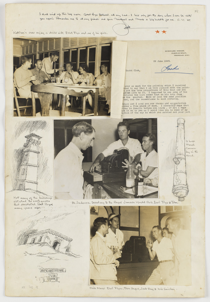 The Crew enjoy a drink with Hollywood actor & Australian, Errol Flynn at Port Royal, Jamaica: Kathleen's Voyage: Tinidad (sic) to Jamaica: 1948: Log 9