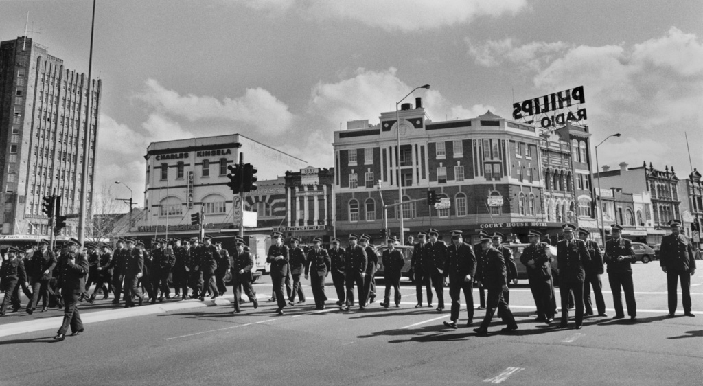 Police line-up at Taylor Square, Darlinghurst, Sydney. Geoff Friend Collection